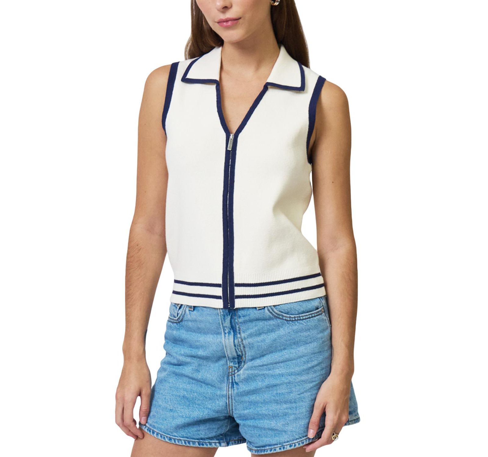 Central Park West Women's Allie Sleeveless Collared Zip Up
