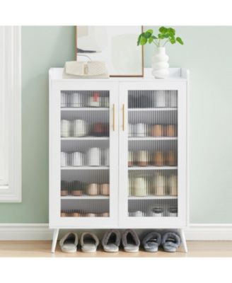 gaomon 5-Tier Shoe Storage Cabinet with Glass Doors Adjustable Shelves Sturdy Support Legs Entryway and Hallway Shoe Organizer Rack