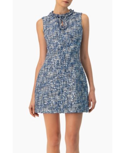 Ivonne Women's Sleeveless A-Line Dress with Sequined Boucle Fabric