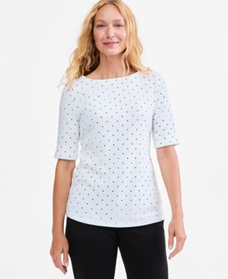 Style & Co Petite Printed Boat-Neck Elbow Sleeve Top, Macy's Exclusive