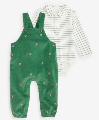 First Impressions Baby Boys' 3M-24M Striped Bodysuit & Reindeer print Corduroy Overalls, 2-Piece Set, Macy's Exclusive