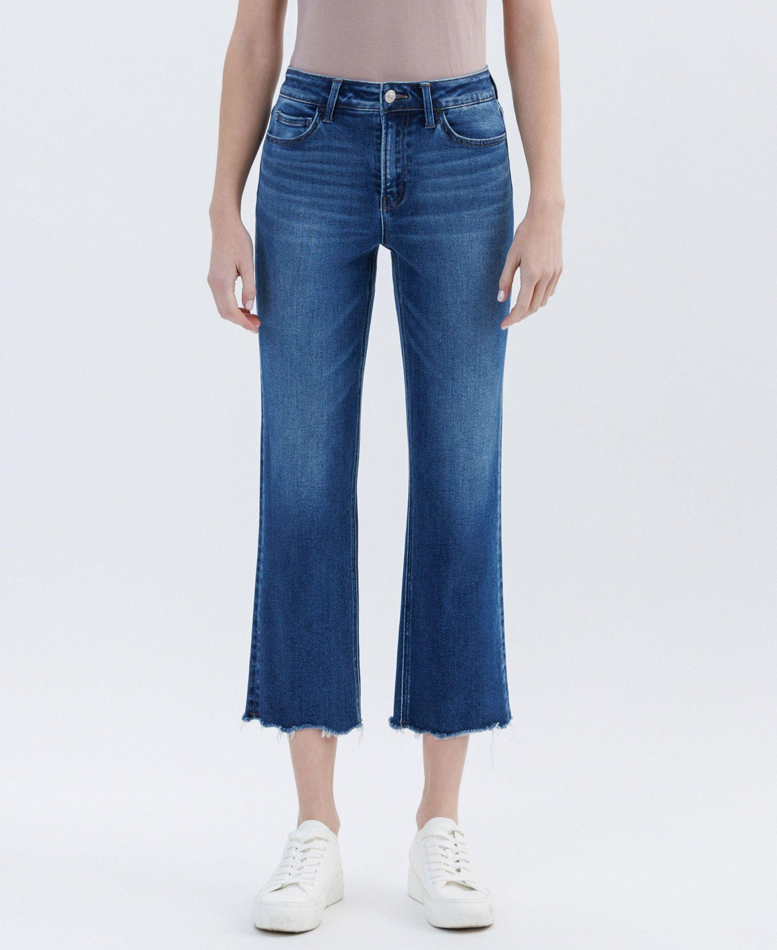 Vervet Women's High Rise Uneven Hem Crop Straight Jeans