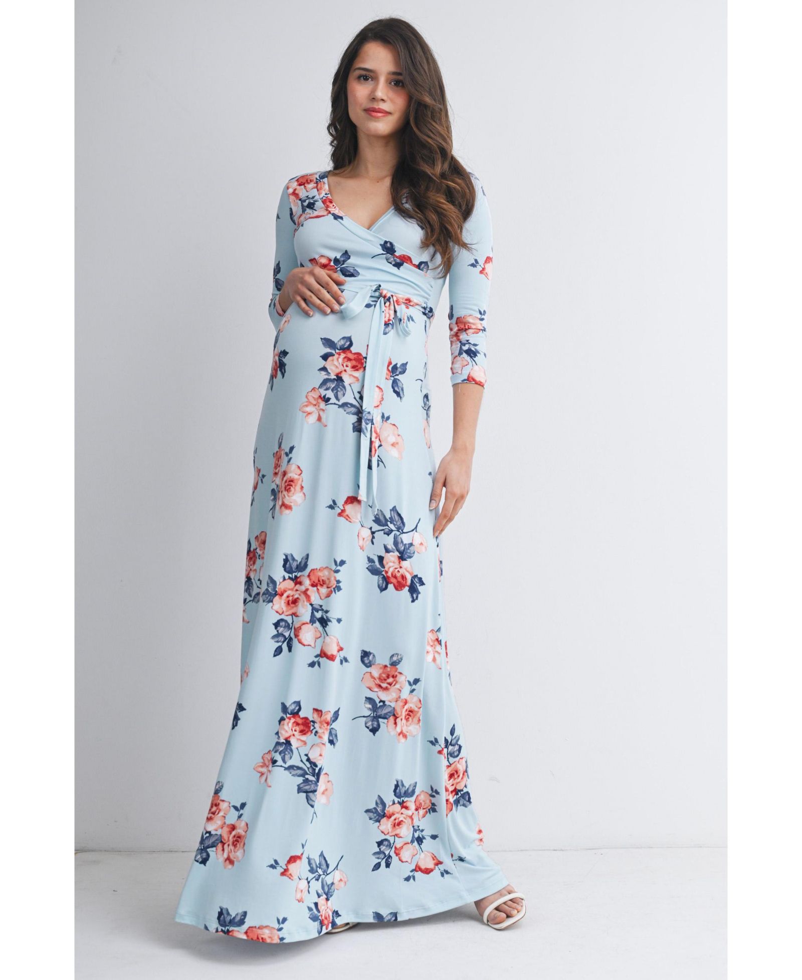 Женское платье-макси Hello Miz Maternity Floral Nursing Wrap 3/4 Sleeve V-Neck