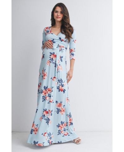 Hello Miz Women's Floral Nursing Wrap 3/4 Sleeve V-Neck Maxi Dress