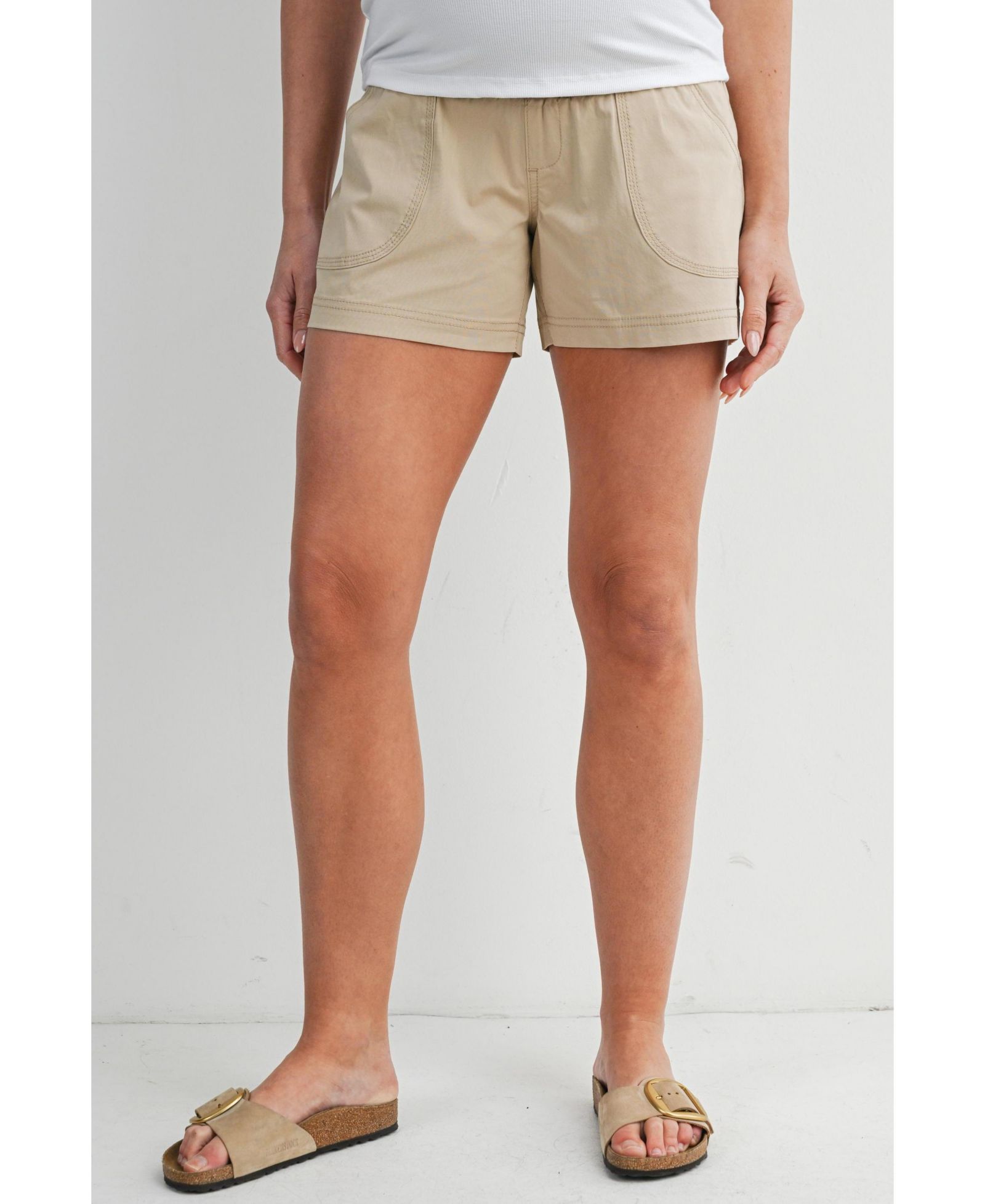 Hello Miz Women's Maternity Over-the-Belly Pull-On Shorts with Pockets