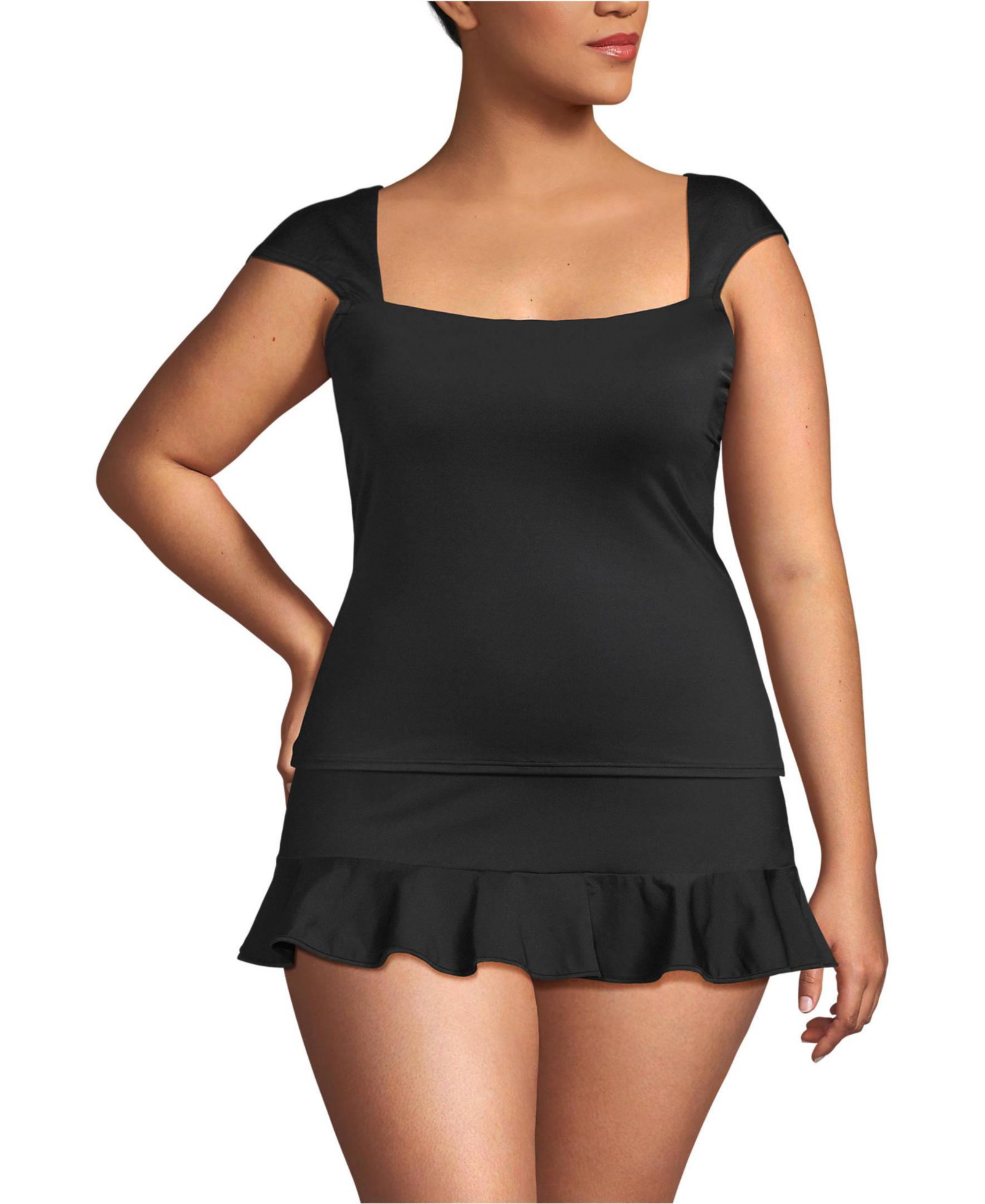 Lands' End Plus Size Square Neck Underwire Tankini Top