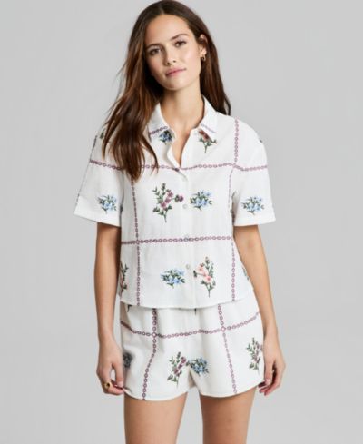 And Now This Women's Cotton Patchwork Camp Shirt, Macy's Exclusive