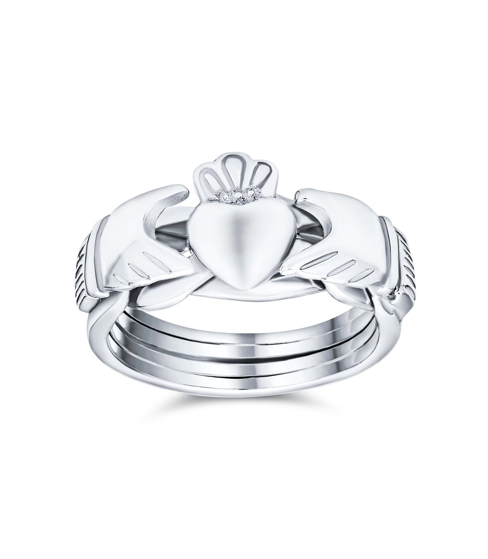 Bling Jewelry Celtic Hands Crown Heart Friendship Claddagh Puzzle Ring .925