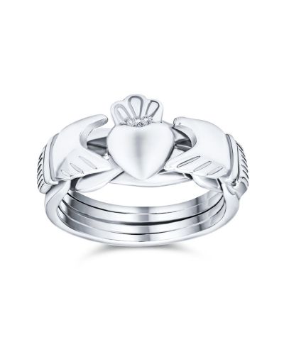 Bling Jewelry Celtic Hands Crown Heart Friendship Claddagh Puzzle Ring .925