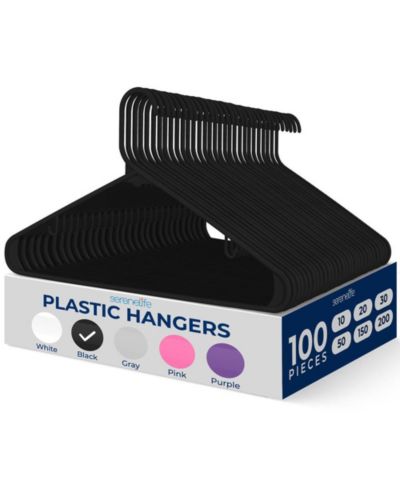 SereneLife 100 Pack Plastic Hangers – Non-Slip, Space-Saving, Durable