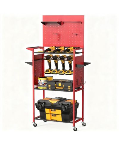 YIGII Large Pegboard Tool Organizer Cart with 3-Tier Shelves for Garage and Home