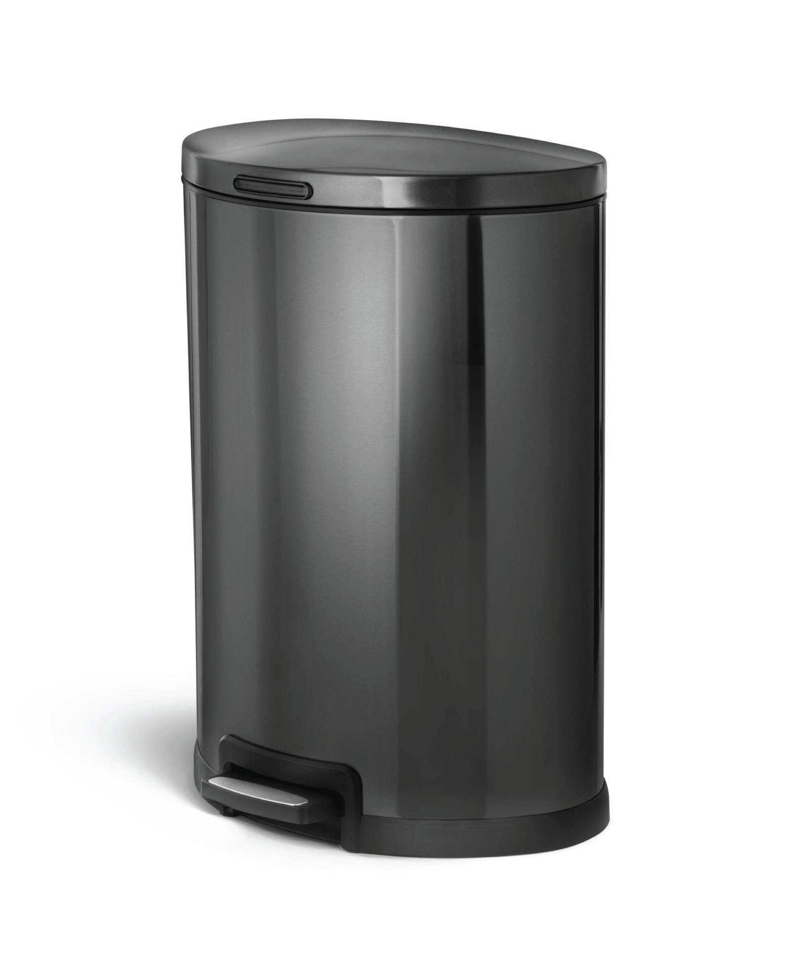 Home Zone Living 12 Gallon Semi-Round Stainless Steel Kitchen Trash Can with Step Pedal and Soft Close Lid