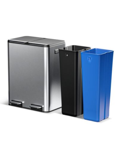 Home Zone Living 16 Gallon Stainless Steel Dual Trash and Recycling Can with Removable Liners and Soft Close Lids