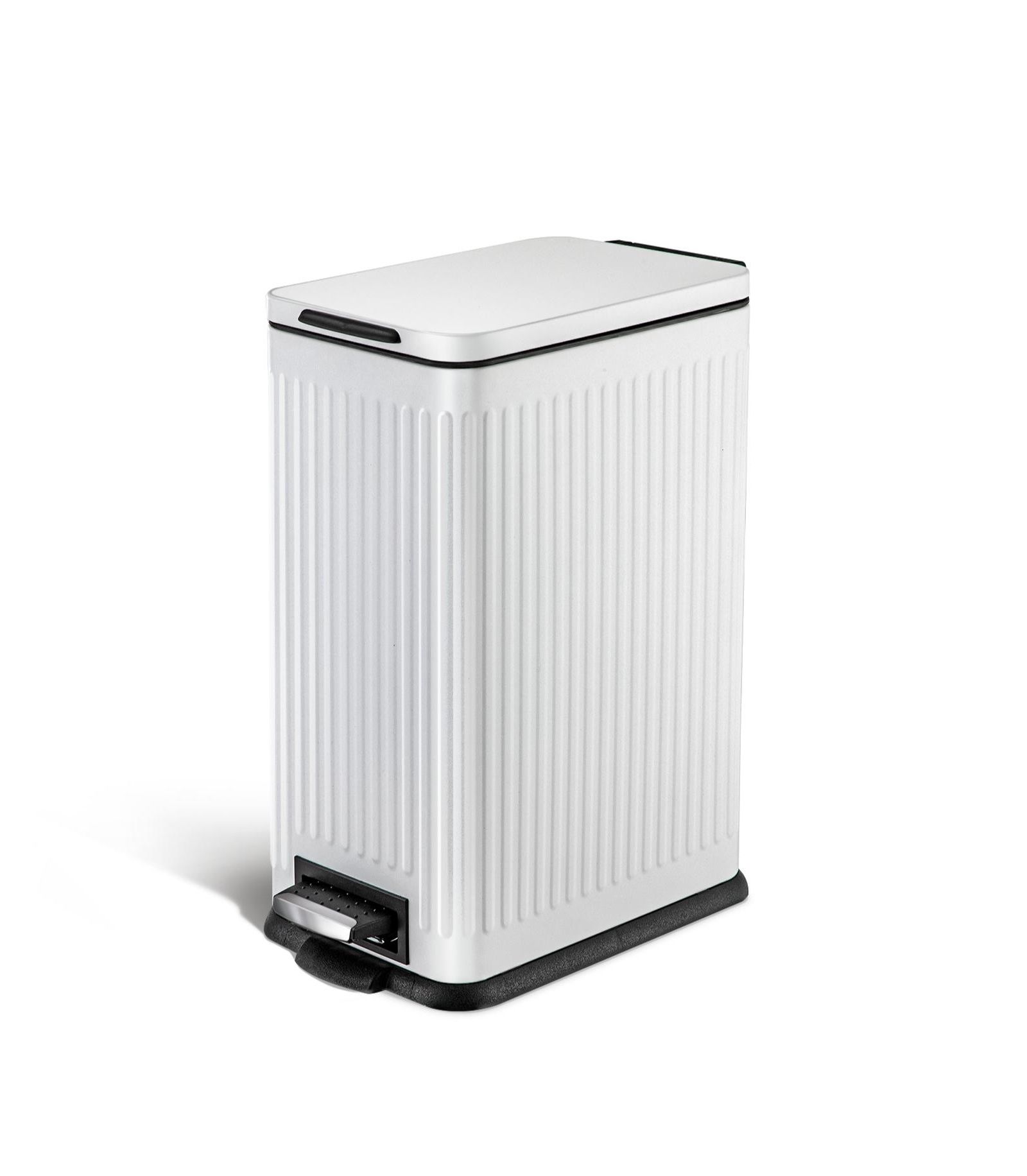 Home Zone Living 4 Gallon Slim Stainless Steel Kitchen Trash Can with Reeded Pattern, Step Pedal and Soft Close Lid