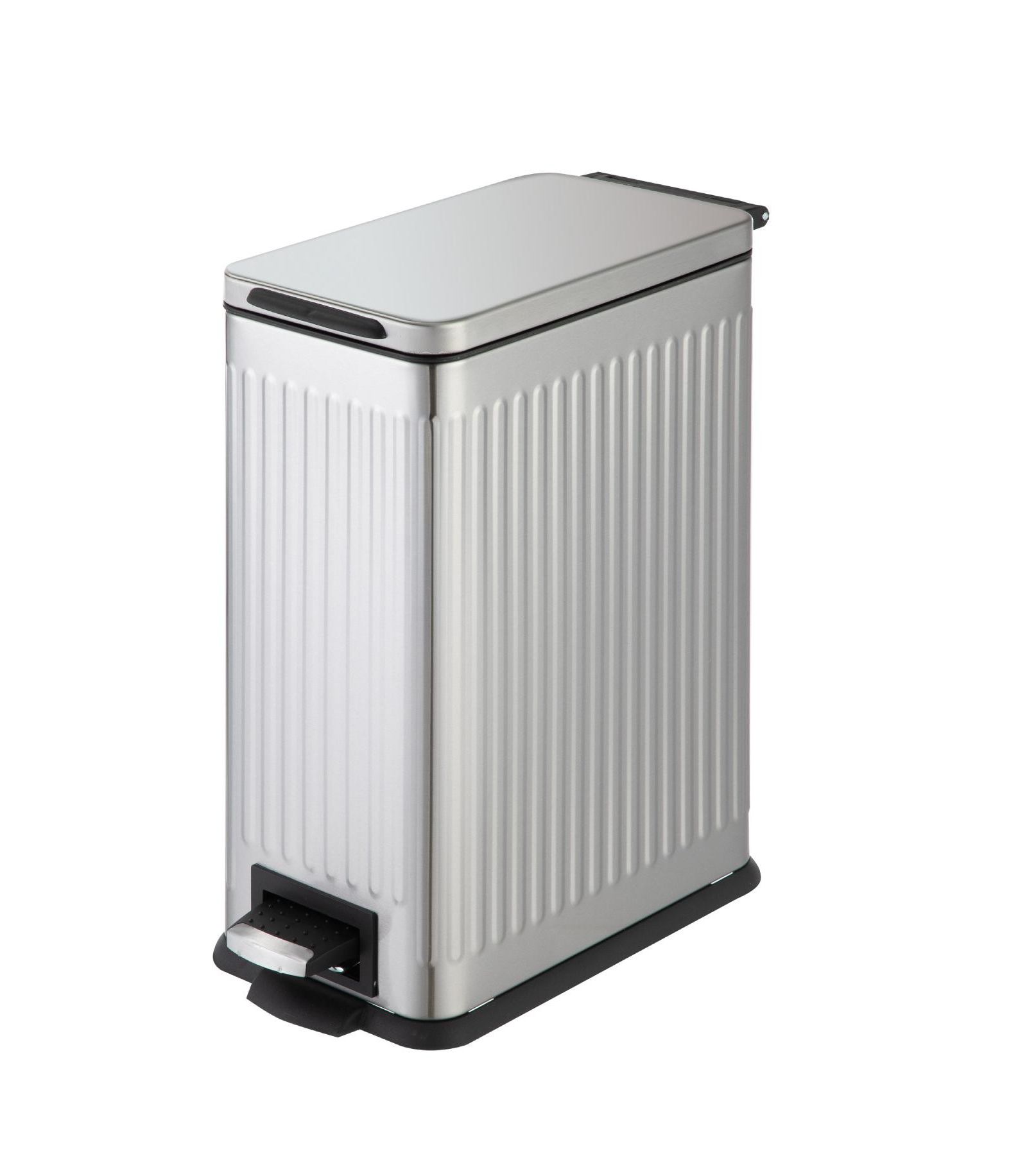 Home Zone Living 3 Gallon Slim Stainless Steel Trash Can with Reeded Pattern, Step Pedal and Soft Close Lid