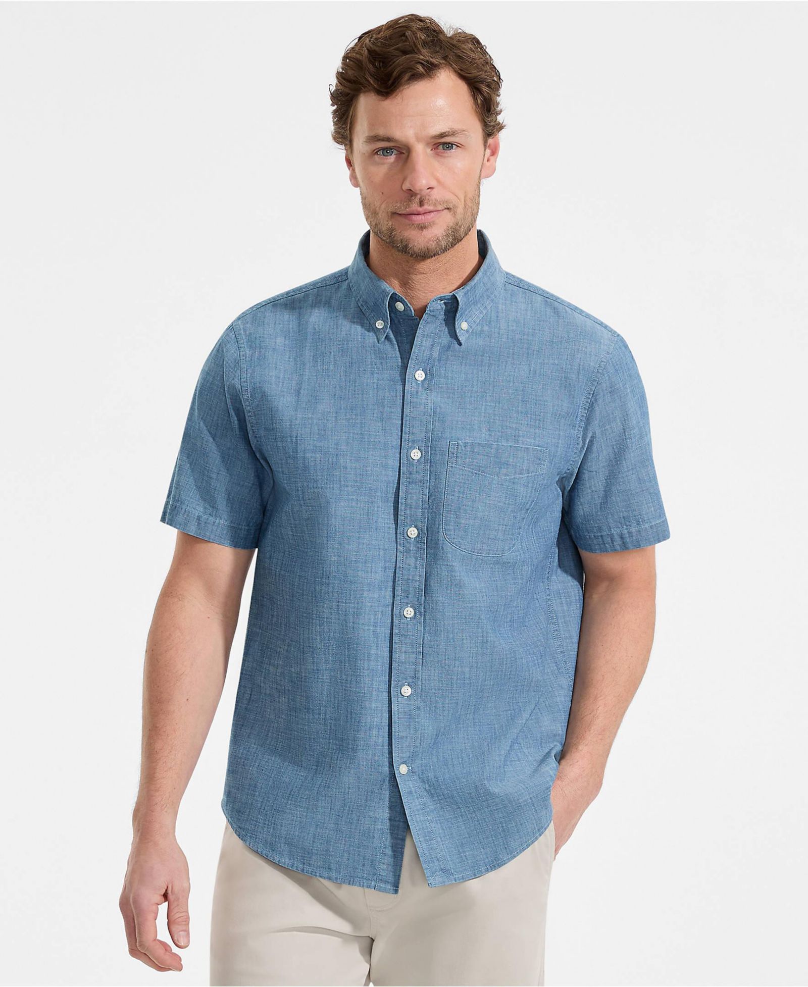 Мужская рубашка Lands' End Easy Fit из шамбре с коротким рукавом