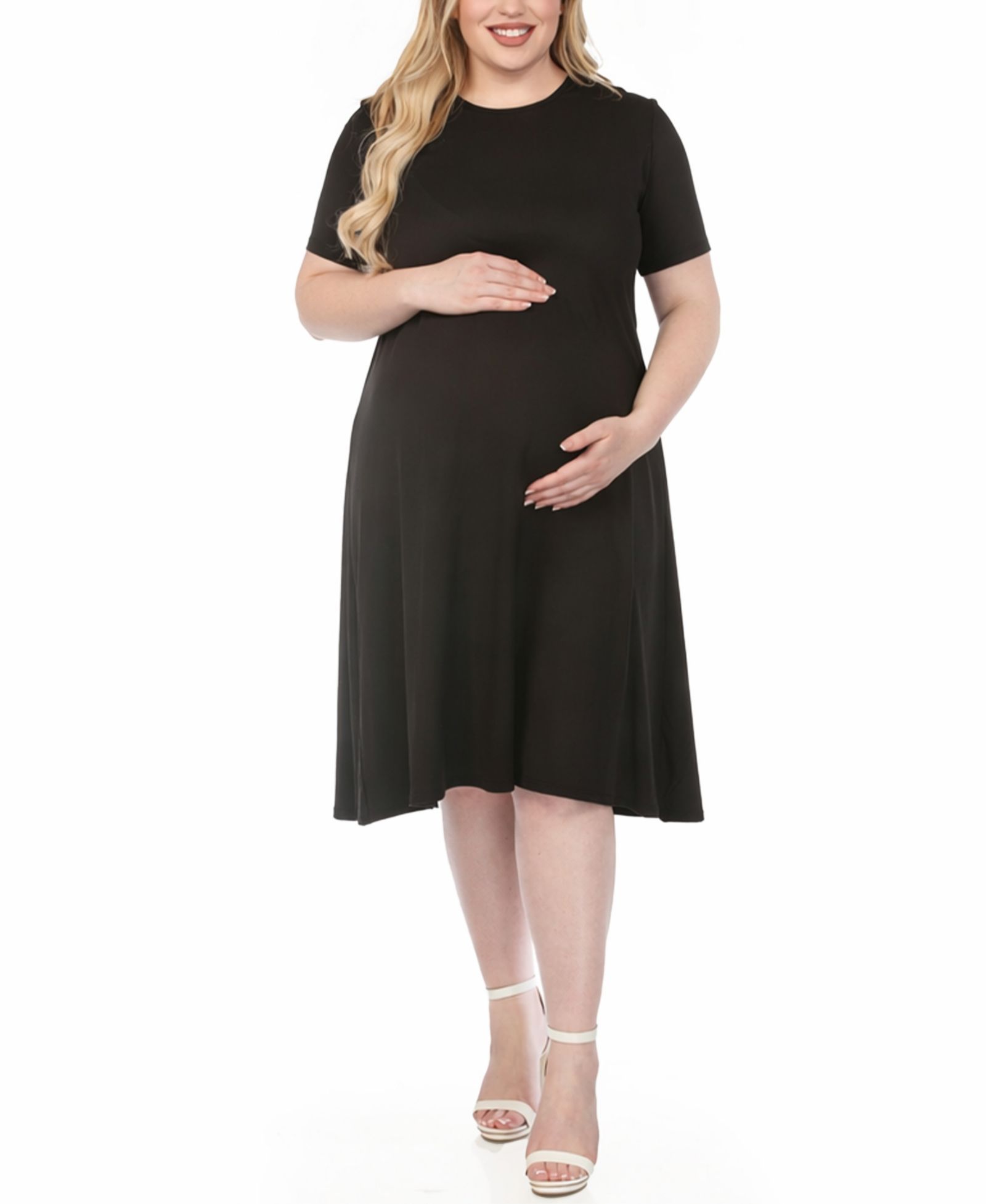 White Mark Plus Size Short-Sleeve Midi A-Line Dress