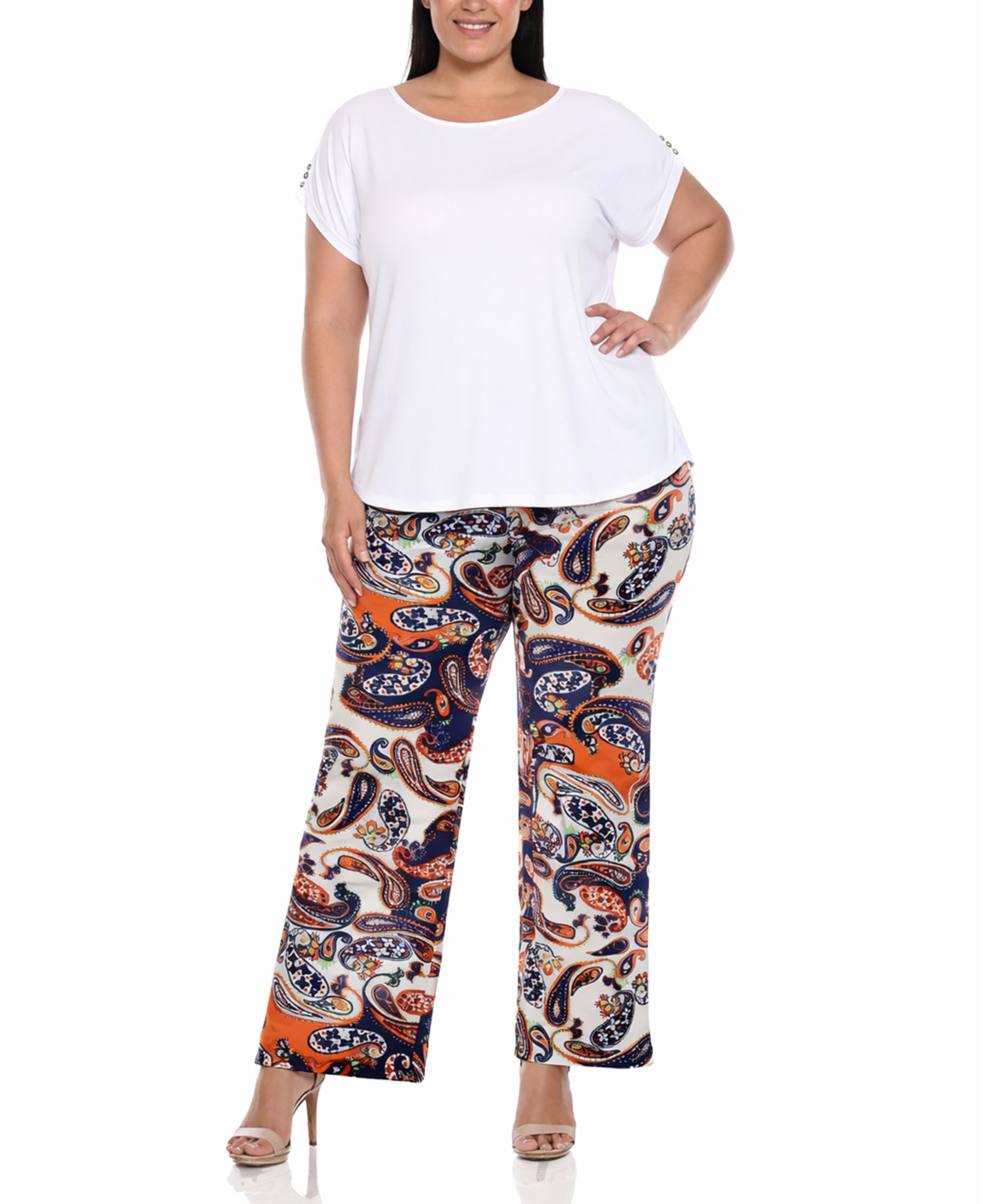 Женский комплект из топа и брюк White Mark Plus Size Solid Paisley Print