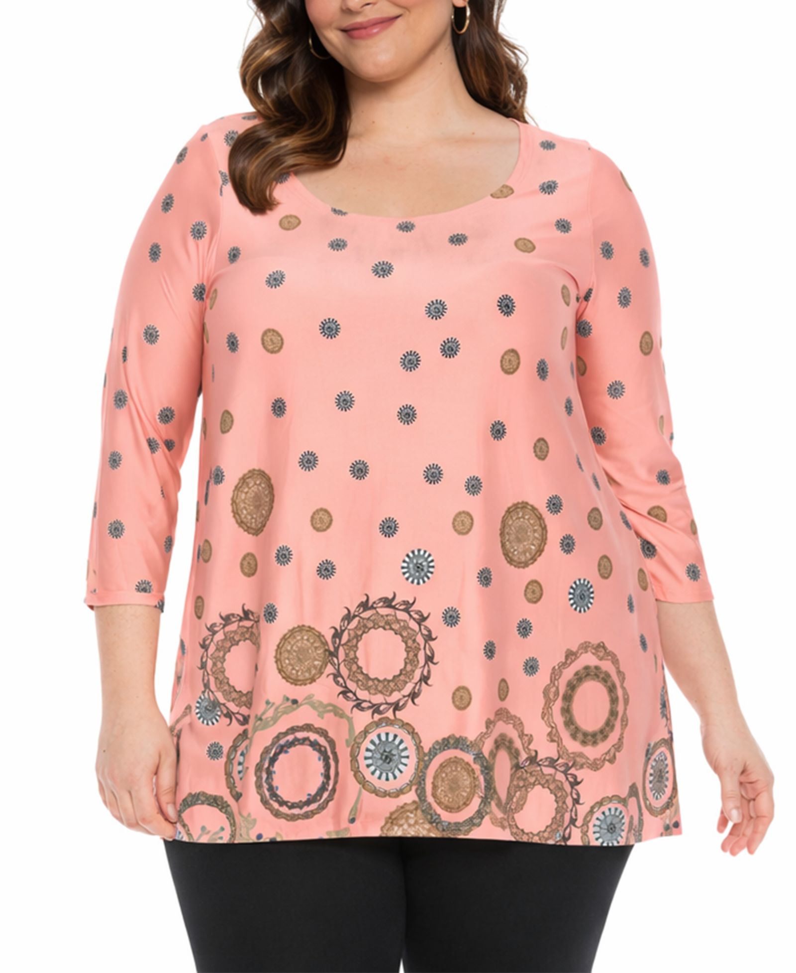 Женский свободный туник-топ White Mark Plus Size Printed Sleeve