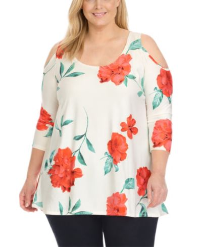 Женский трикотажный туник White Mark Plus Size Floral Cold Shoulder