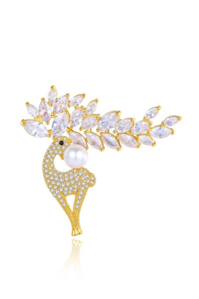 Classicharms Pavé and Shell Pearl Reindeer Multi Way Brooch Pendant