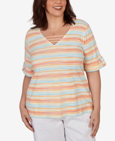 HEARTS OF PALM Plus Size Embellished Stretch V-Neck топ