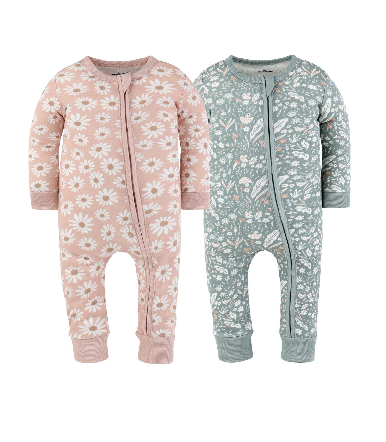 The Peanutshell Boho Meadow Cotton Footless Pajamas for Girls, 2 Pack