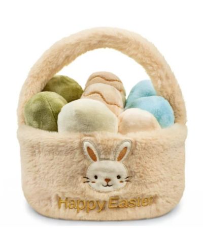 Sperric Easter Egg Plush Basket Toy Set, 9.5" Easter Egg Hunt Basket with Bunny Design, Soft Decorative Easter Plush Toys