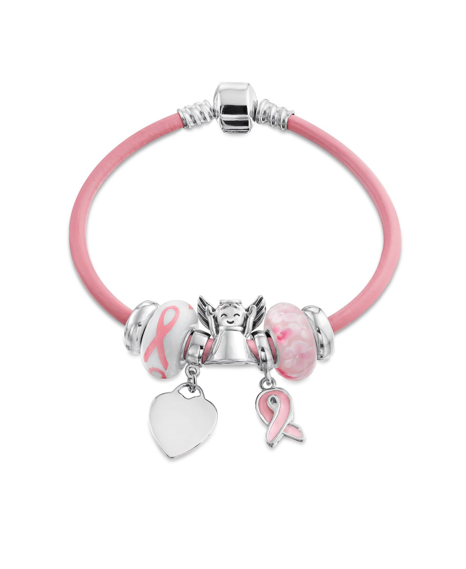 Кожаный браслет Bling Jewelry с символикой поддержки борьбы с раком груди