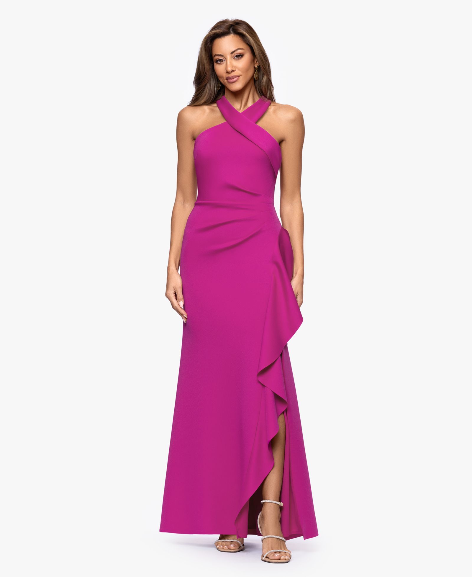 Женское вечернее платье XSCAPE Petite Cross-Neck Ruffle Gown