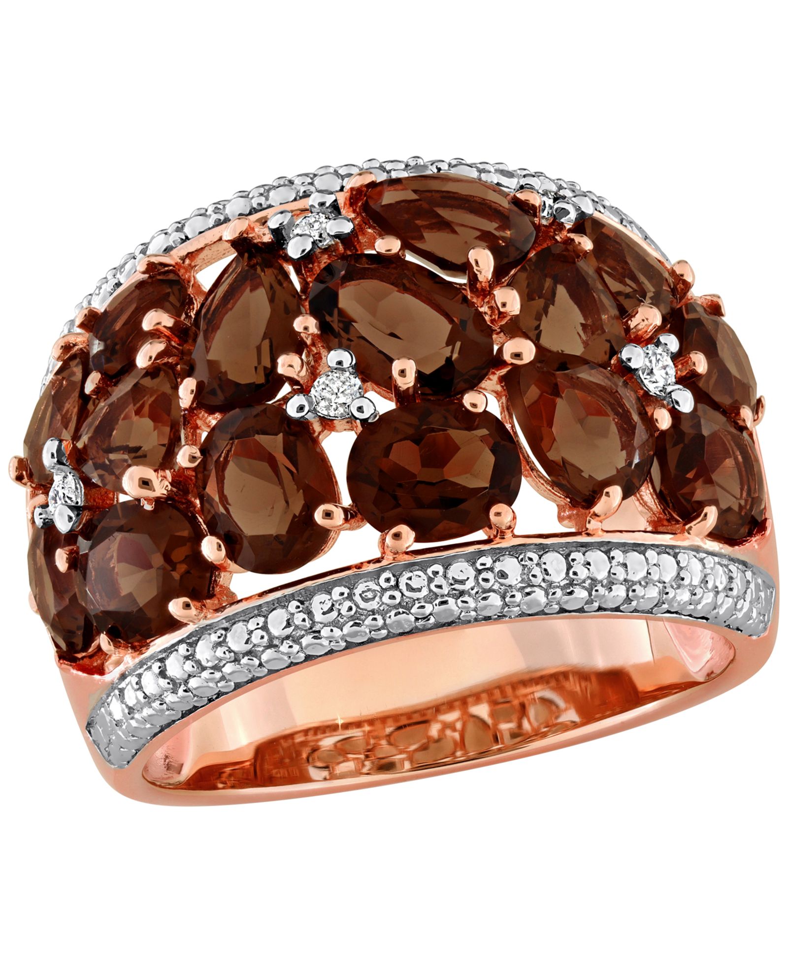 Кольцо Macy's с дымчатым кварцем (5-1/2 ct. t.w.) и бриллиантом (0.07 ct. t.w.), розовое золото, стерлинговое серебро