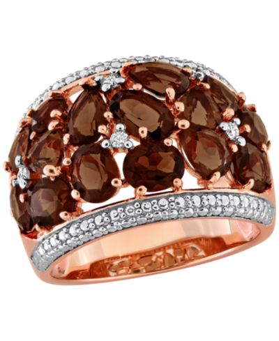 Кольцо Macy's с дымчатым кварцем (5-1/2 ct. t.w.) и бриллиантом (0.07 ct. t.w.), розовое золото, стерлинговое серебро