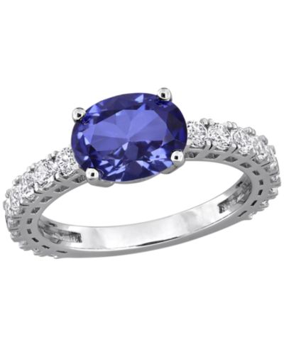 Кольцо с голубым сапфиром и белым сапфиром из лаборатории в серебре Sterling Silver