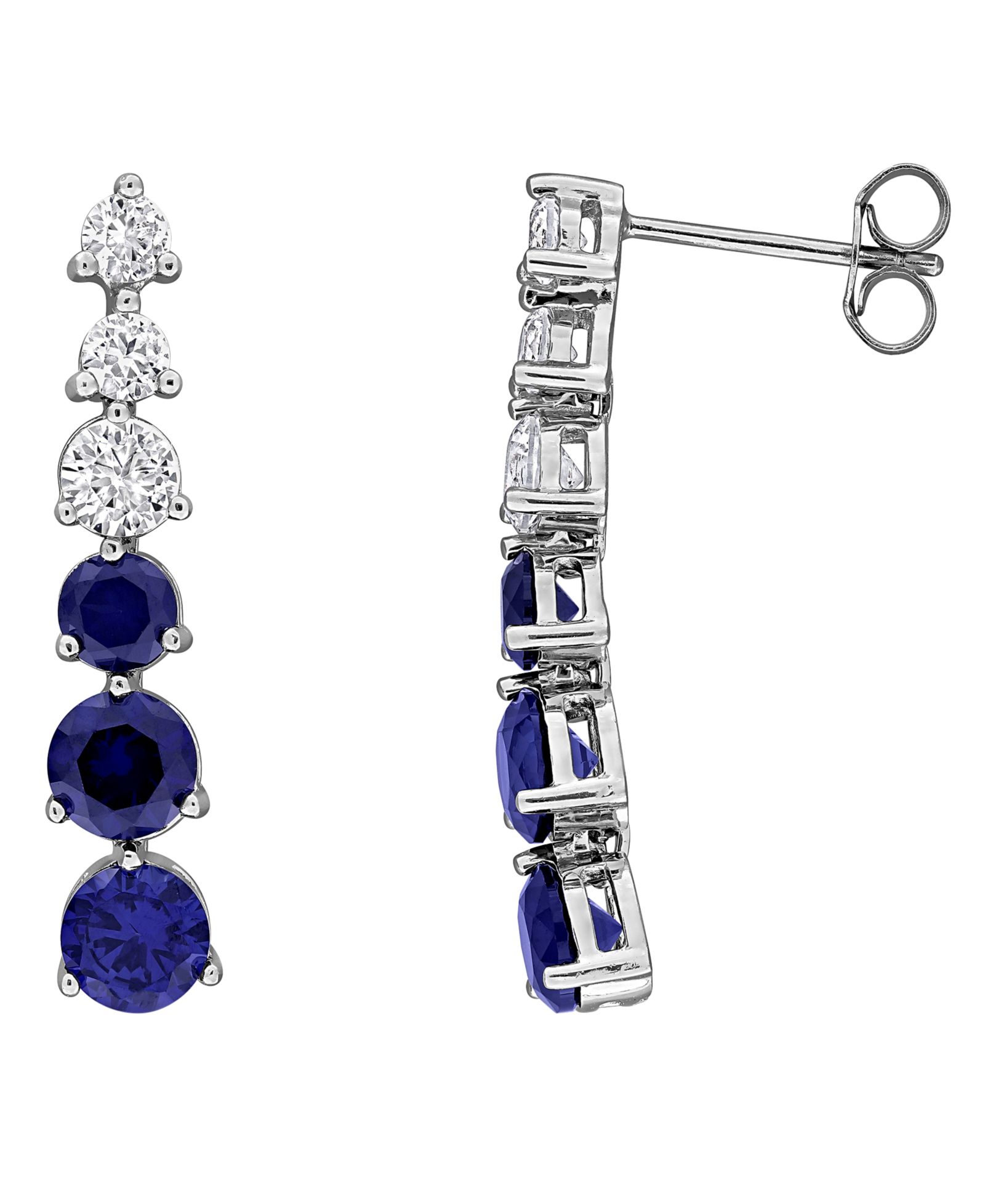 Macy's Lab Created Pink Sapphire (7/8 ct. t.w.) & Lab Created White Sapphire (1/2 ct. t.w.) Drop Earrings in Sterling Silver (Also Available in Blue Sapphire)