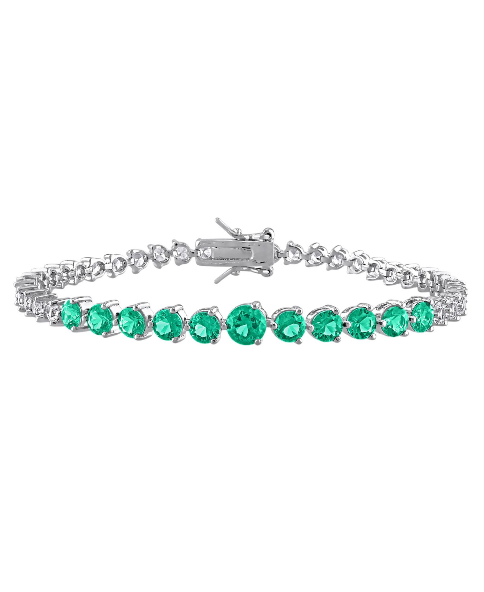 Macy's Lab Grown Emerald (3-1/10 ct. t.w.) and Lab Grown White Sapphire (4-7/8 ct. t.w.) Bracelet in Sterling Silver