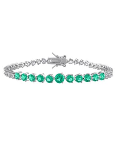 Macy's Lab Grown Emerald (3-1/10 ct. t.w.) and Lab Grown White Sapphire (4-7/8 ct. t.w.) Bracelet in Sterling Silver