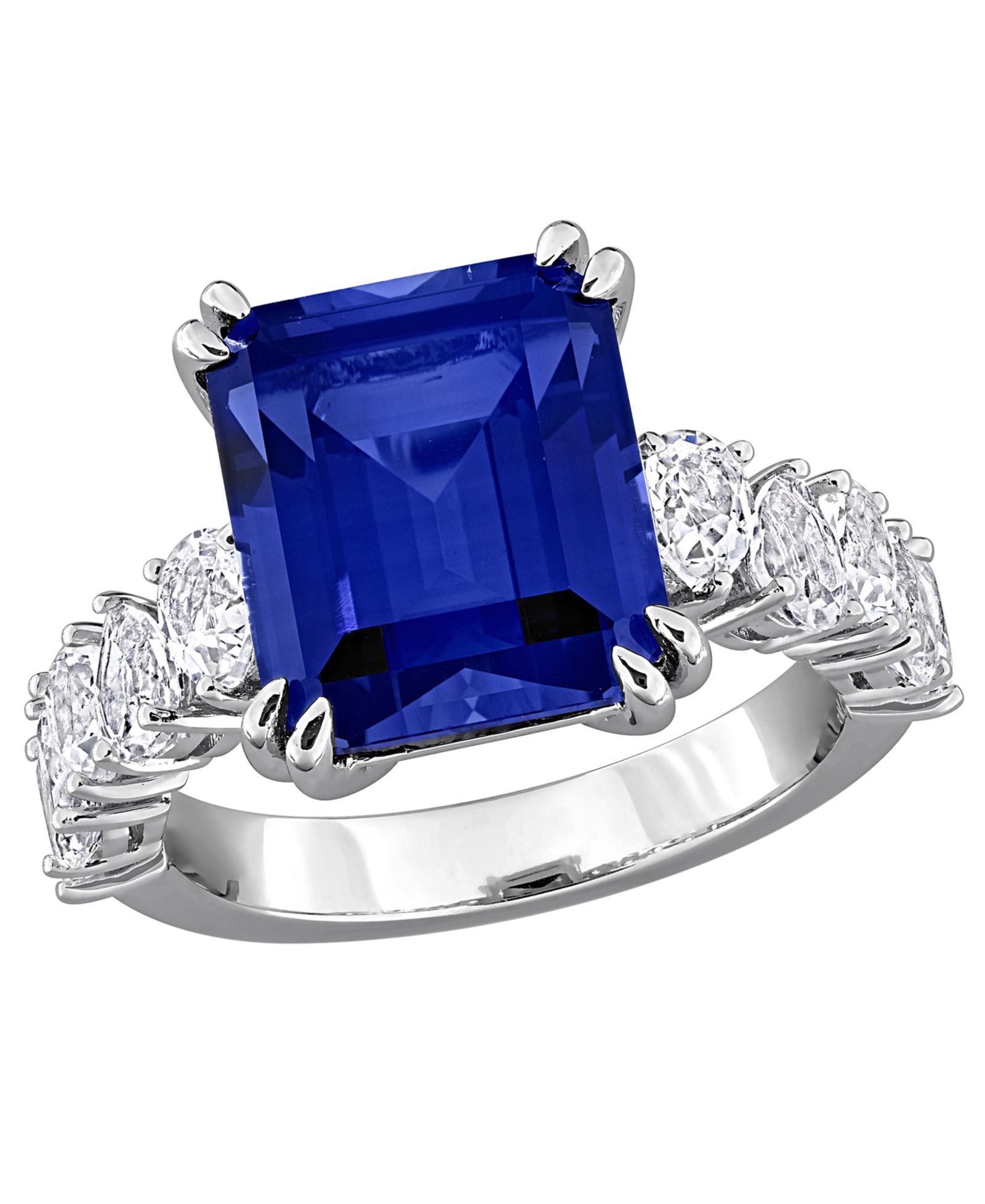 Macy's Lab Grown Blue Sapphire (5 ct. t.w.) & Lab Grown White Sapphire (2-1/5 ct. t.w.) Ring in Sterling Silver (Also Available in Ruby)