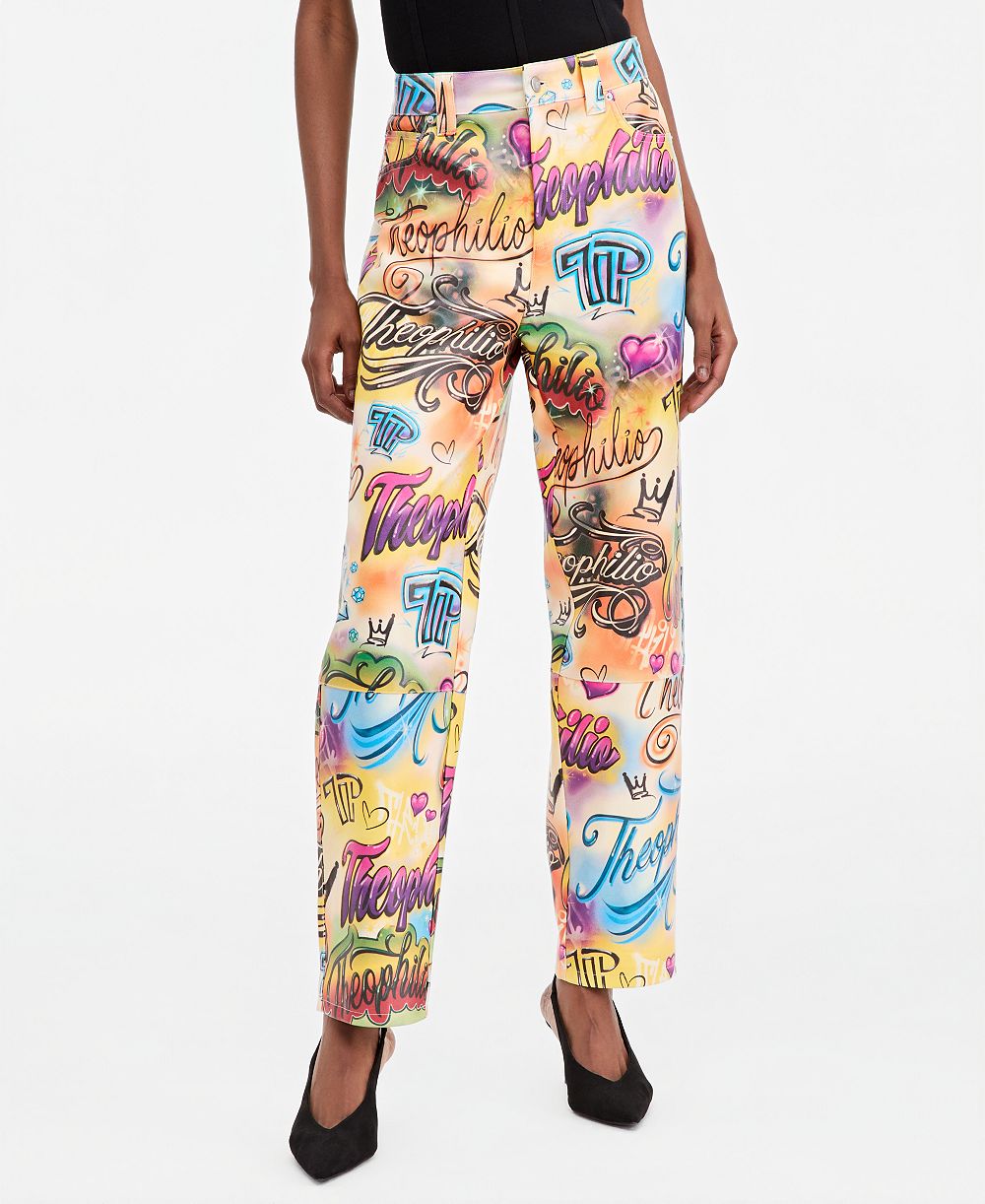 Theophilio | Macy's Women's Graffiti Print Faux-Leather High-Waist Straight-Leg Pants, Macy's Exclusive