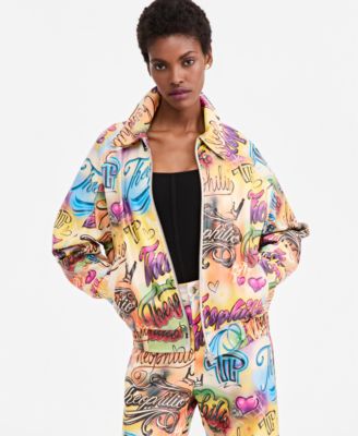 Theophilio | Macy's Women's Oversized Graffiti Print Faux-Leather Zip-Up Bomber Jacket, Macy's Exclusive
