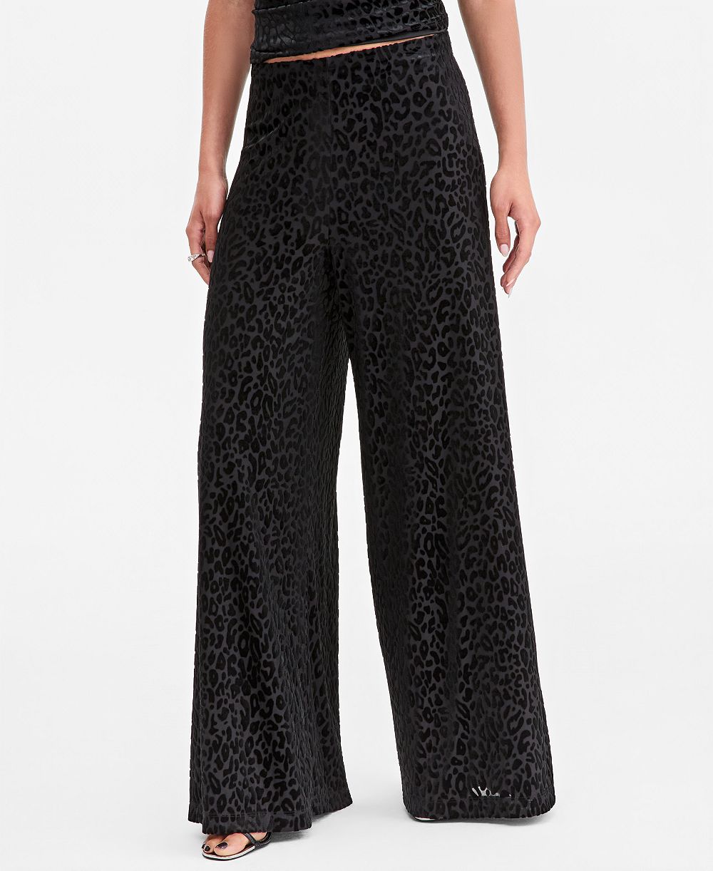 LAPOINTE | Macy's Women's Leopard Embossed Velvet High-Rise Wide-Leg Pants, Macy's Exclusive