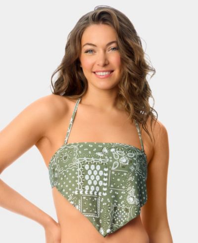 California Waves Women's Bandana Print Bandeau Neck Swim Bikini Top, Macy's Exclusive