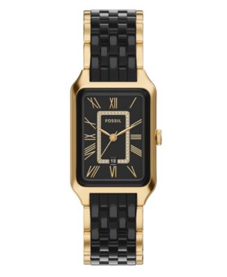 Женские часы Fossil Raquel Three-Hand Date, золото и черная керамика, 26mm