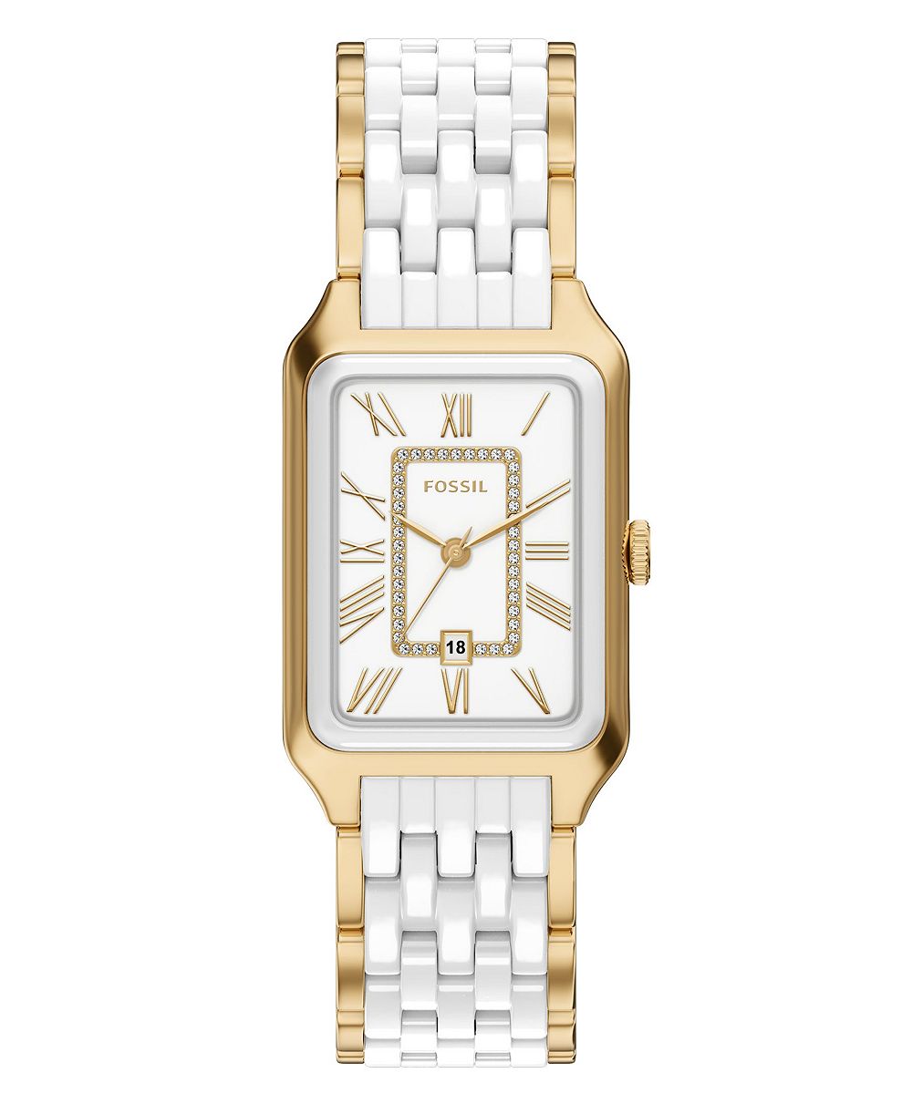 Fossil Женские часы Raquel Three-Hand Gold-Tone Stainless Steel White Ceramic 26mm