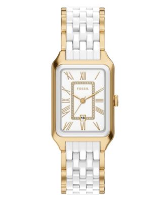Fossil Женские часы Raquel Three-Hand Gold-Tone Stainless Steel White Ceramic 26mm