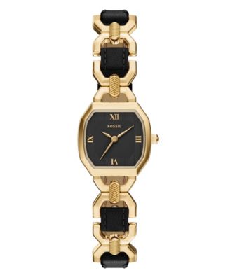 Fossil Женские часы Harlow Three-Hand, черная кожа и золото, сталь, 22mm