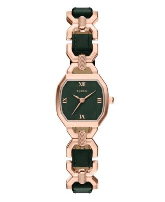 Fossil Women's Harlow Three-Hand Green Leather and Rose Gold-Tone Stainless Steel Watch 22mm