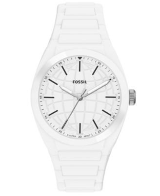 Fossil Мужские часы Everett Three-Hand с белым силиконовым ремешком, 42mm