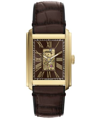 Мужские автоматические часы Fossil Carraway из коричневой кожи крокодила, 42 мм