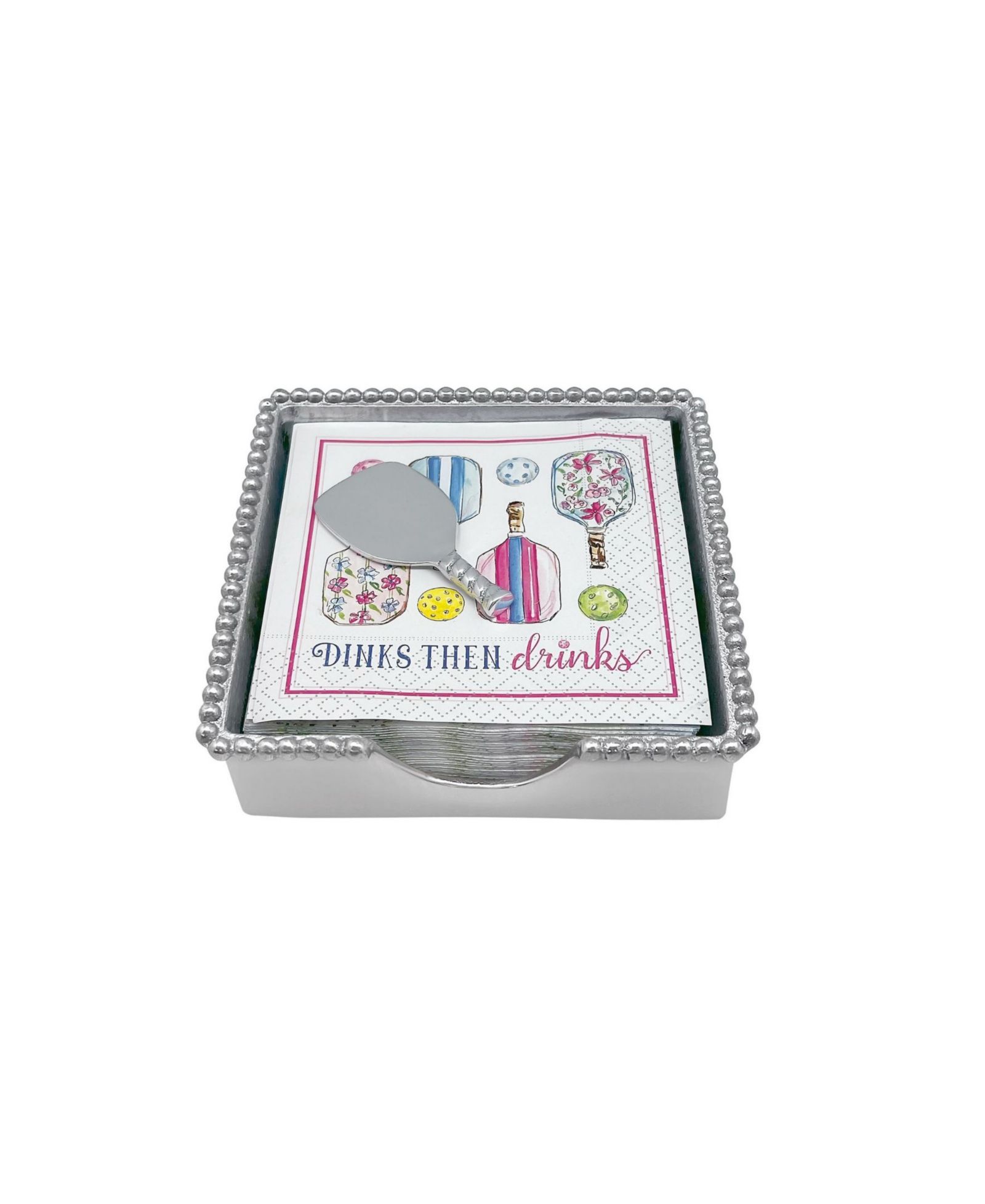 Mariposa Aluminum Pickleball Drinks 5.75" Beaded Napkin Box Set