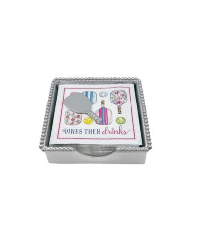 Mariposa Aluminum Pickleball Drinks 5.75" Beaded Napkin Box Set